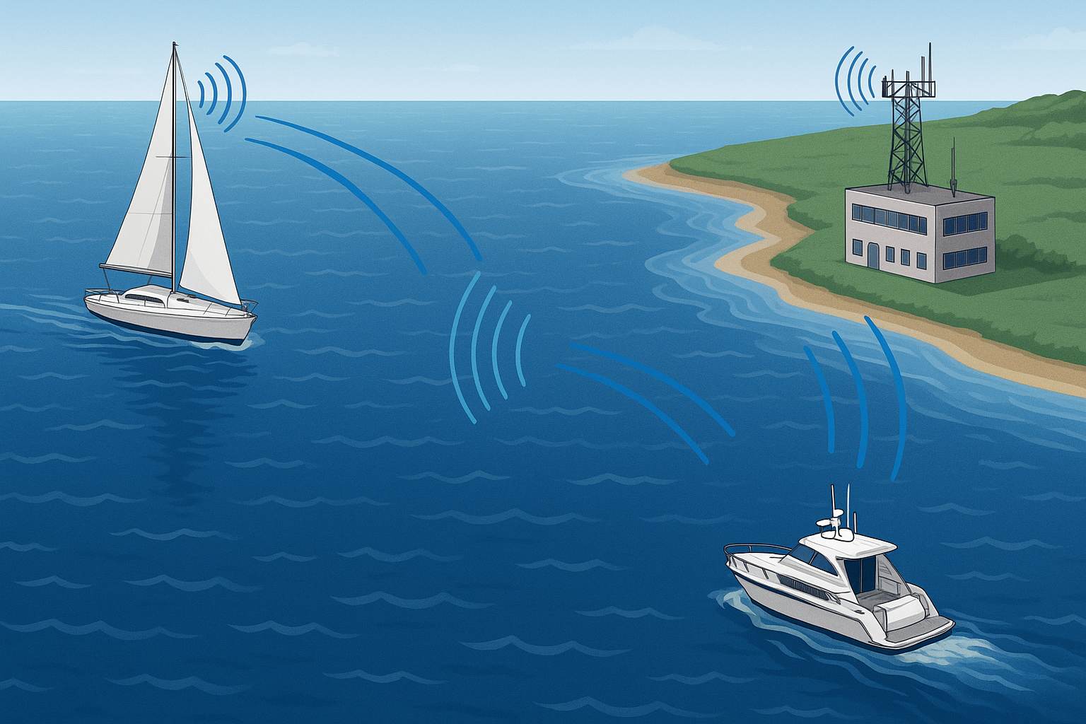 barcos comunicándose por tierra con estación costera